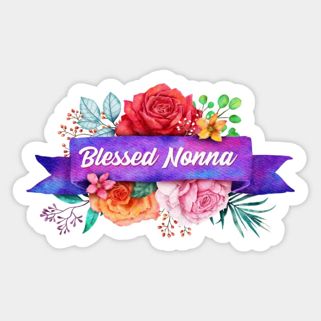 Blessed Nonna Floral Design with Watercolor Roses Sticker by g14u